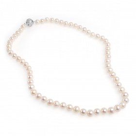 Колие 8.5-9.5мм бели перли,сребърна закопчалка, 60см