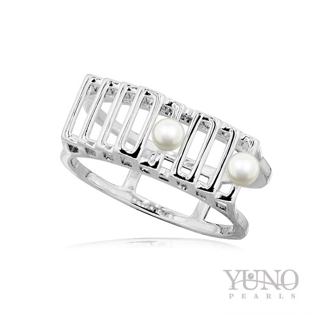 Пръстен сребро, бели перли, 2-4мм