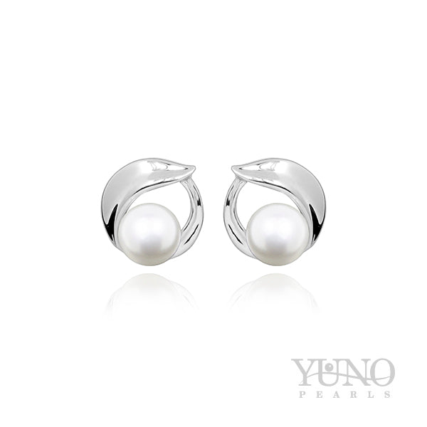 Обеци сребро, бели перли, 6-7мм