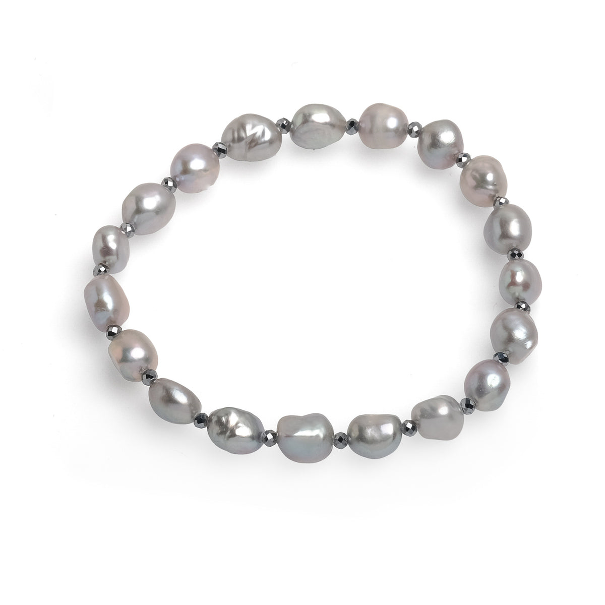 Гривна с сиви перли 6-7мм и хематит,18см