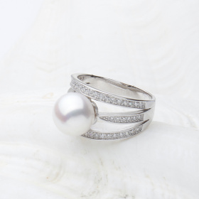 Пръстен сребро, бели перли, 9-10мм