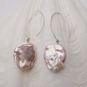 Сребърни обеци с лилави барокови перли, 20мм