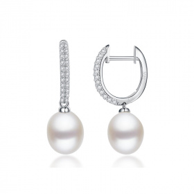 Сребърни обеци с бели перли 8-9мм