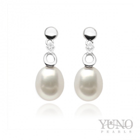 Сребърни обеци с бели перли, 8-9мм