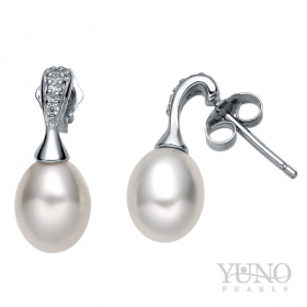 Сребърни обеци с бели перли, 7-8мм