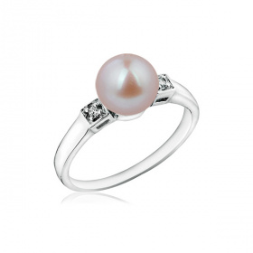 Сребърен пръстен с лилава перла 7-8мм