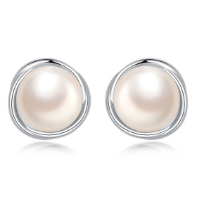 Сребърни обеци с бели перли 8.5-9мм