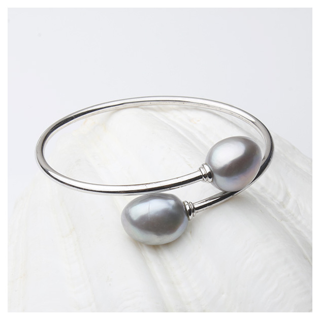 Сребърна гривна със сиви Едисън перли, 13-15мм