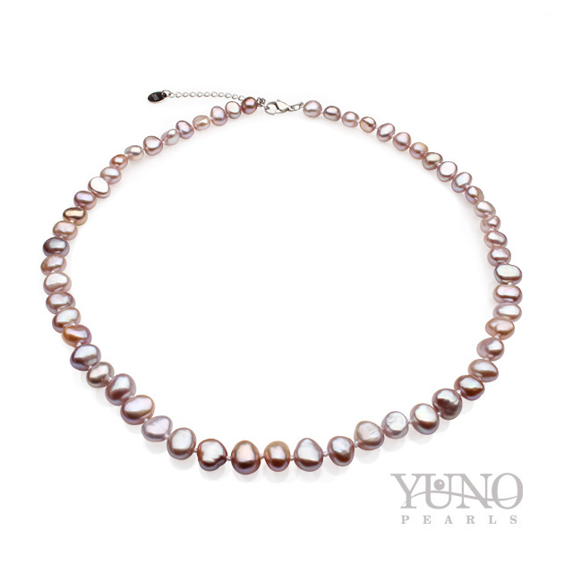 Колие с лилави асиметрични перли, 6-7мм, 44см