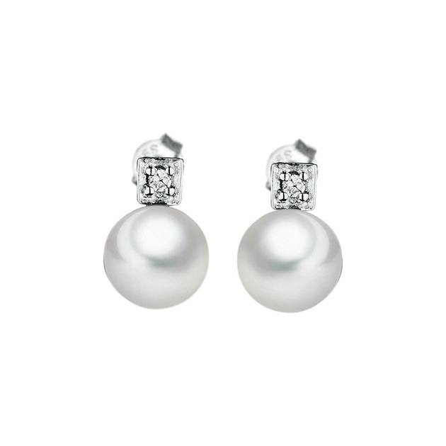 Сребърни обеци с бели перли, 6-7мм