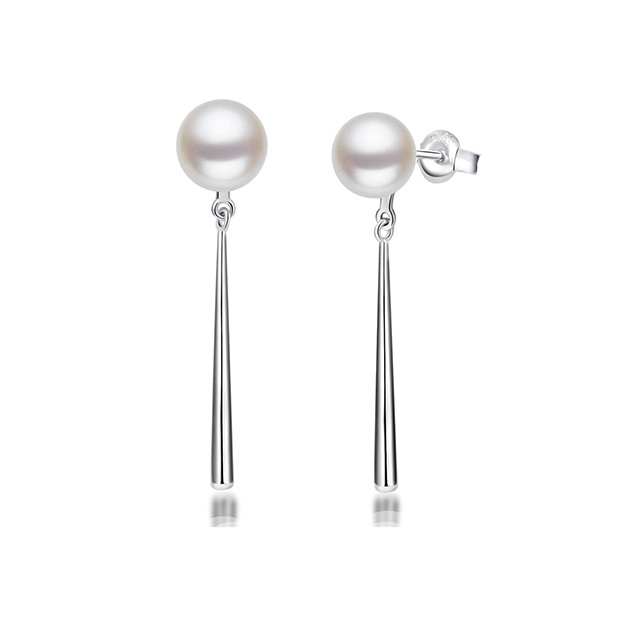 Сребърни обеци с бели перли 7.5-8мм