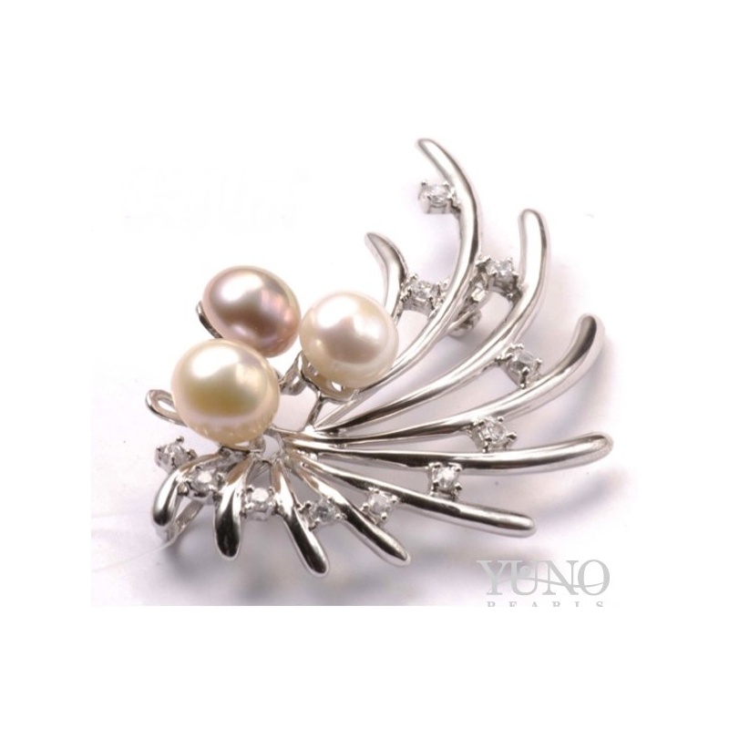 Брошка/висулка сребро,7.5-8мм,цирконии