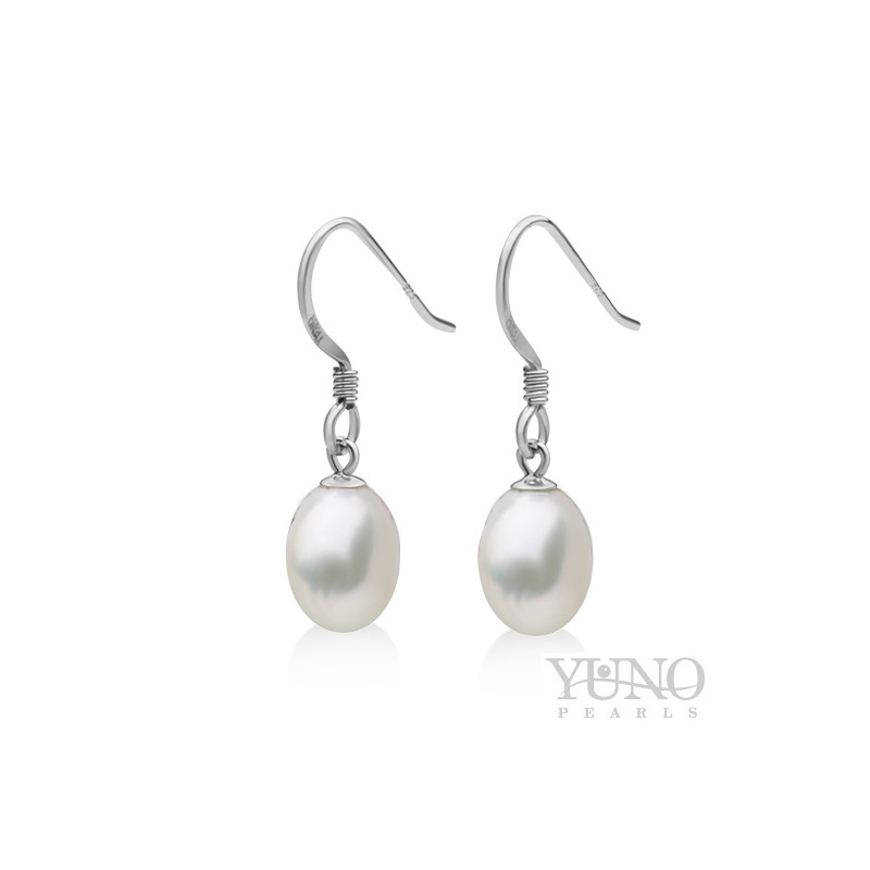 Обеци сребро, бели перли, 7-8мм