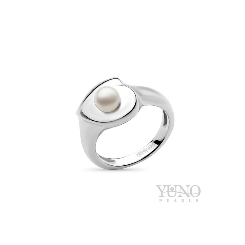 Пръстен сребро, бели перли, 4-5мм