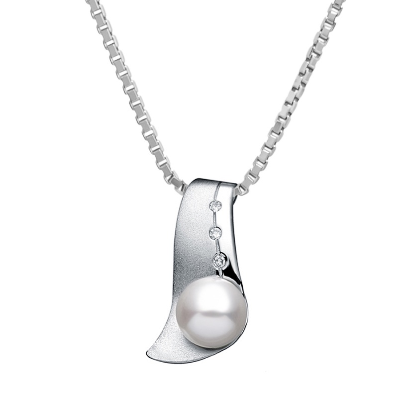 Висулка сребро, бели перли, 9-10мм