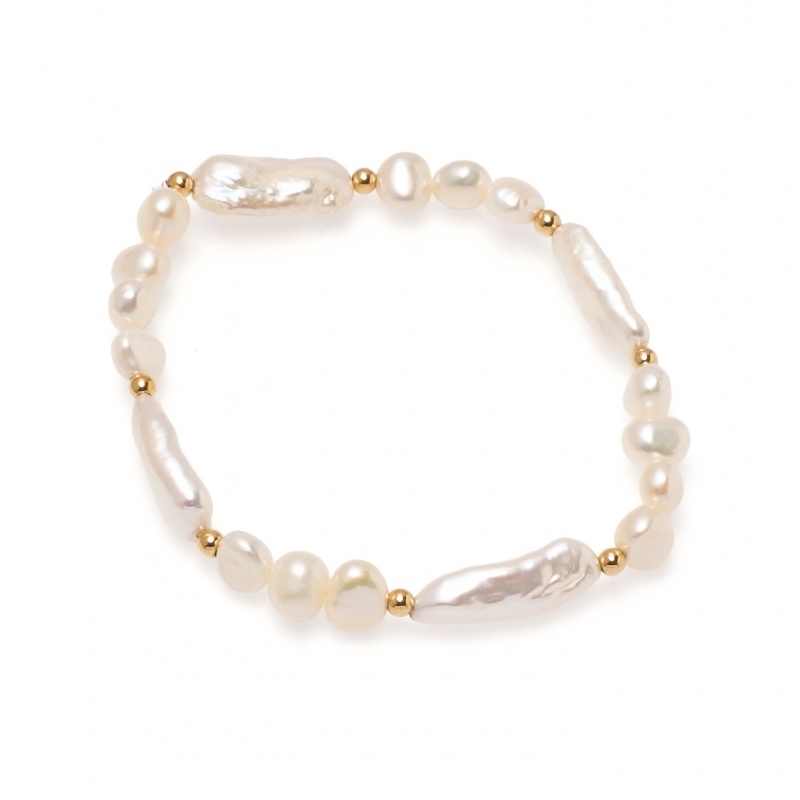 Гривна с 6-7мм бели перли и жълти топчета,17-18 см