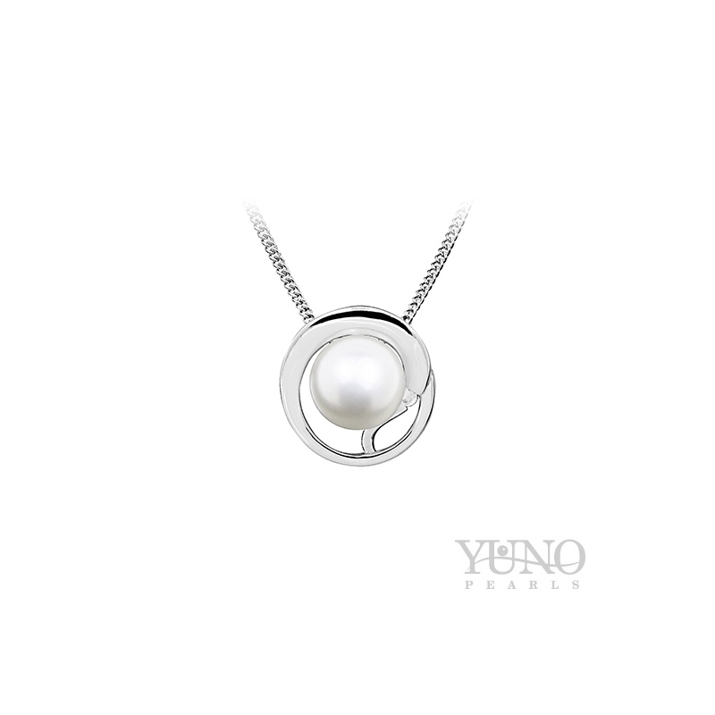 Висулка сребро, бели перли, 8-9мм