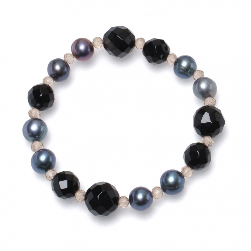 Гривна тъмни перли, 8.5-10мм, оникс, 18см