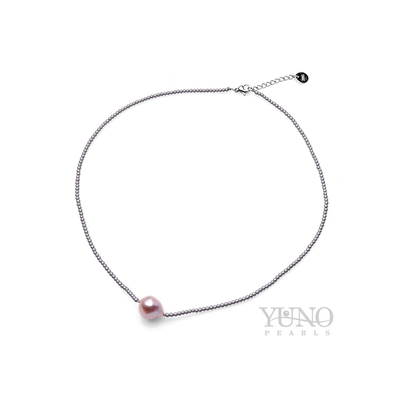 Колие с лилава Едисън перла 9-10мм и хематит, 44см