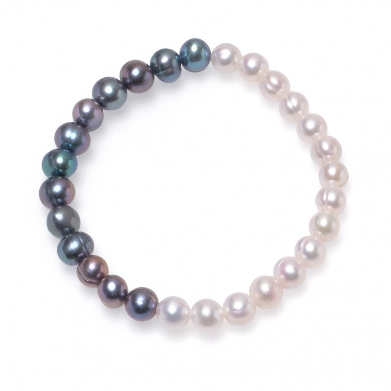 Гривна с тъмни и бели перли, 7-8мм, 19см