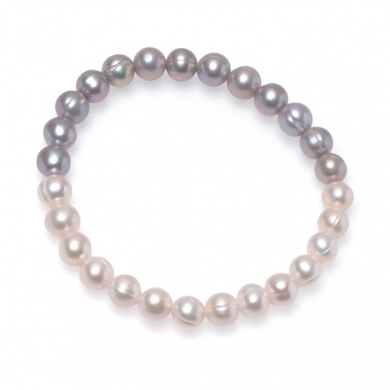 Гривна със сиви и бели перли, 7-8мм, 19см