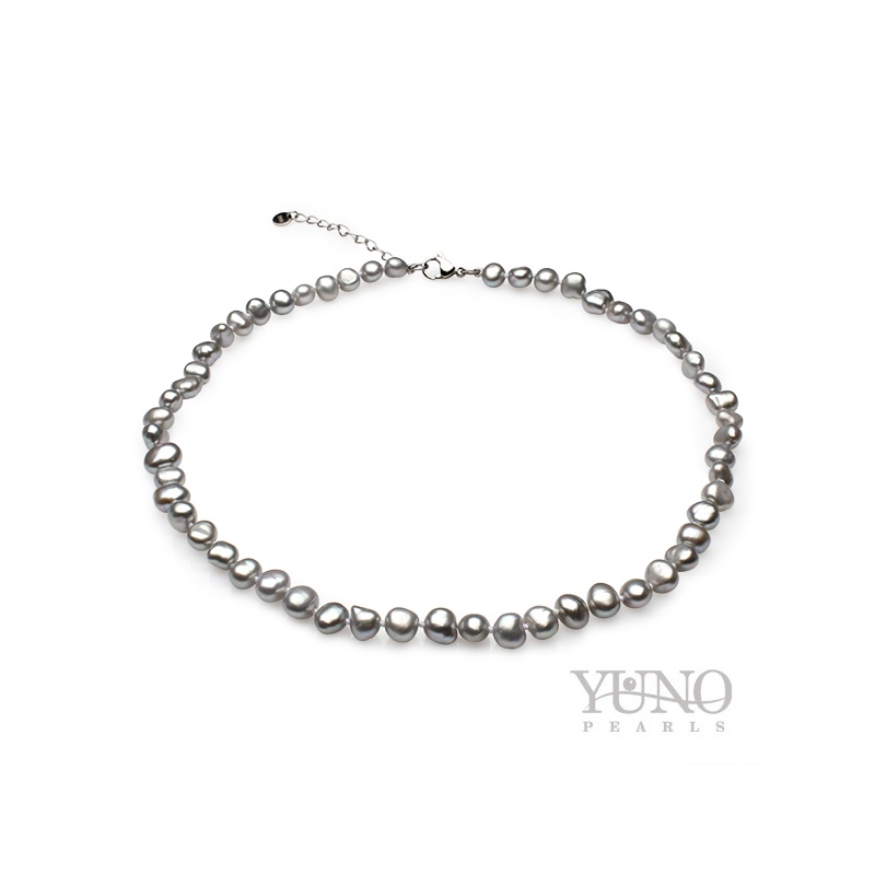 Колие със сиви асиметрични перли, 6-7мм, 44см