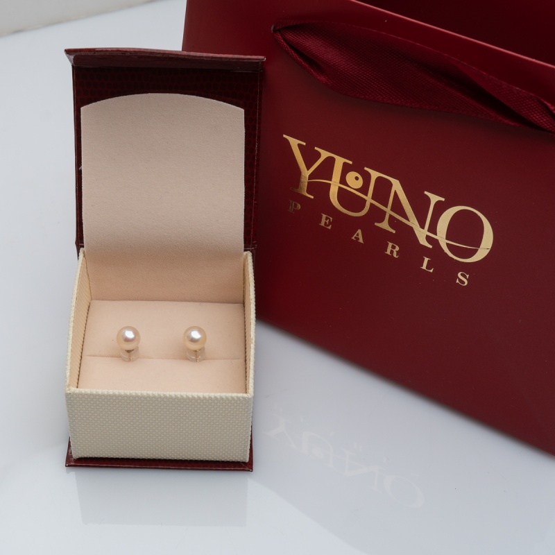 Обеци 18К злато с бели перли 7-7.5мм