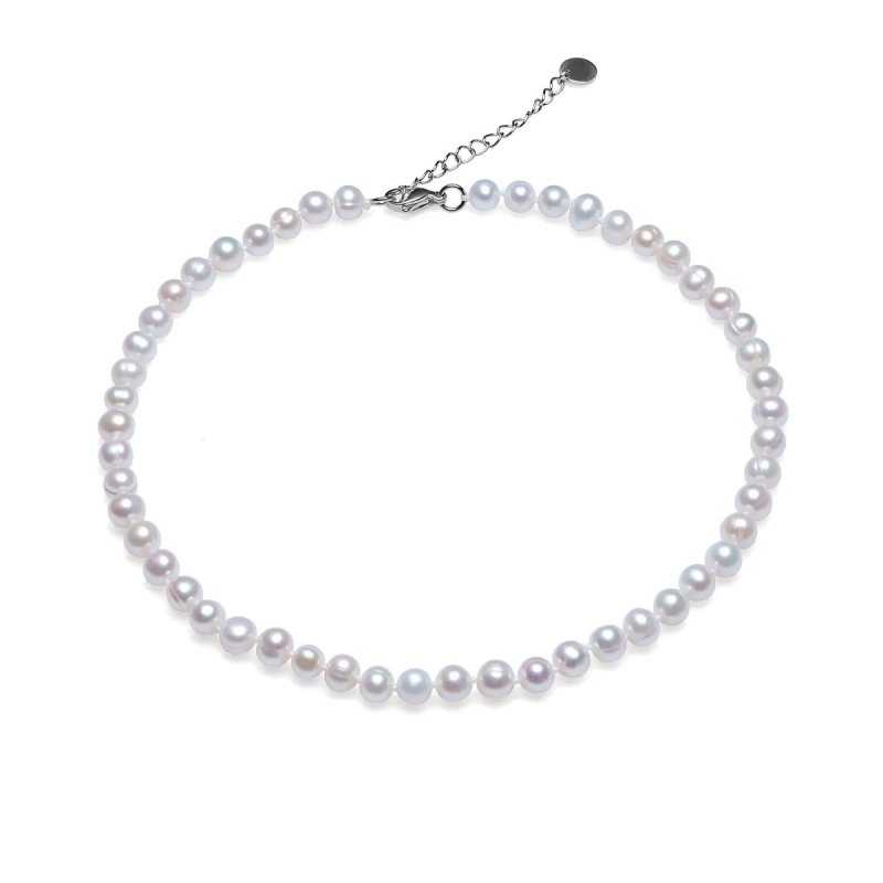 Колие 8-9мм бели перли и закопчалка с удължител,43+5см