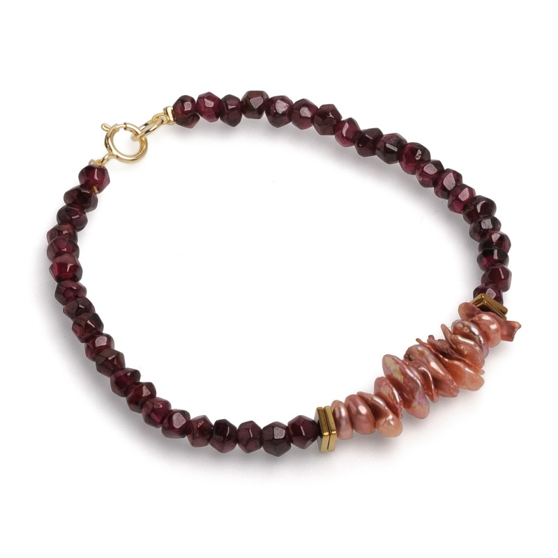 Гривна с кеши перли и 4-5мм гранат, 18см