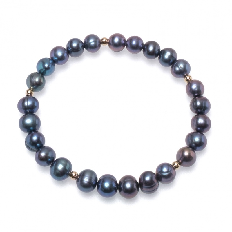 Гривна с тъмни перли 6-7мм и 5бр. позлатени елементи, 18см