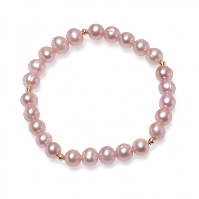 Гривна с лилави перли 6-7мм и 5бр. позлатени елементи, 18см