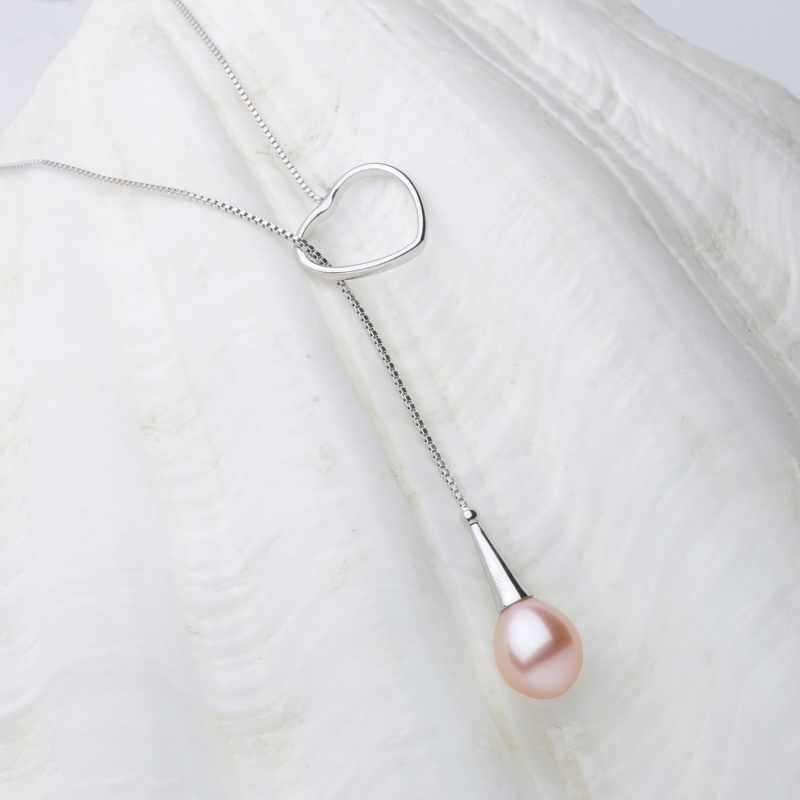 Колие сребро, лилава перла 8-9мм