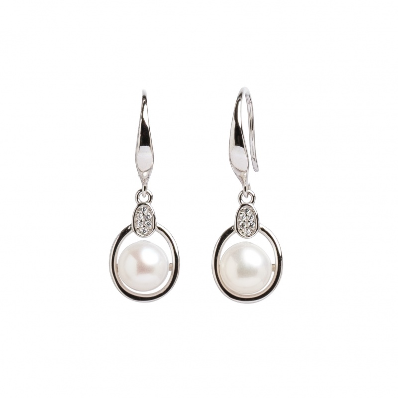 Обеци сребро,7мм бяла перла