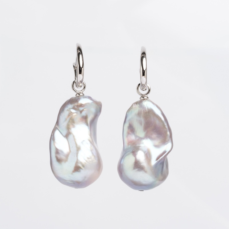 Обеци сребро,13-16мм сиви барокови перли