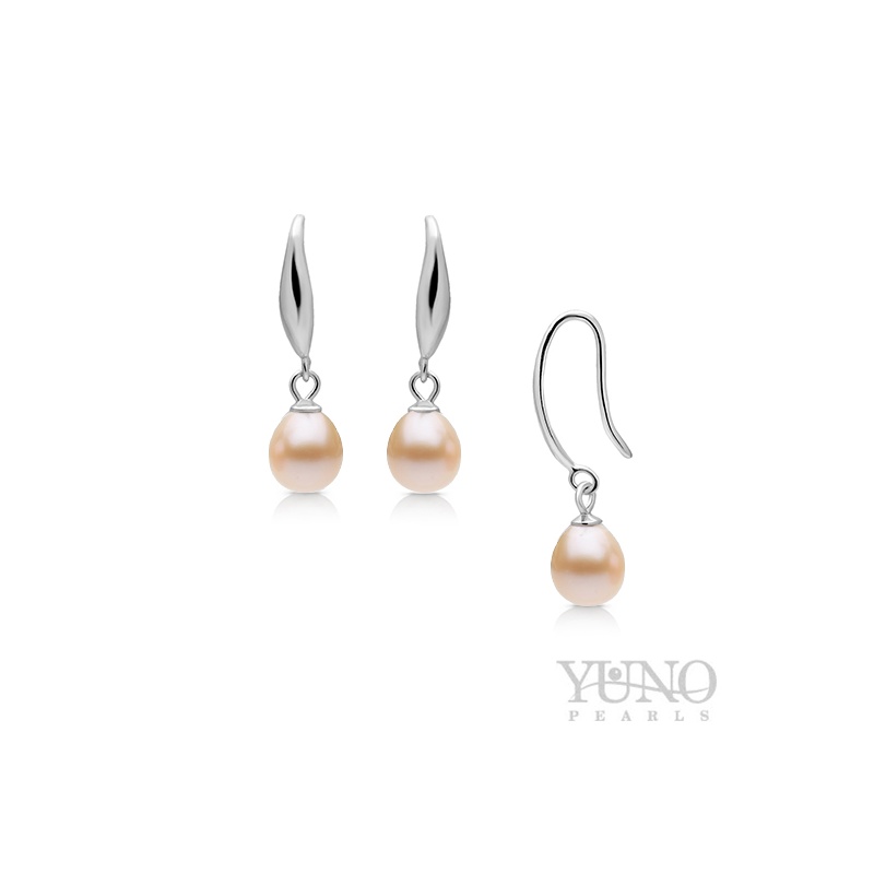 Обеци сребро, розови перли, 6-7мм