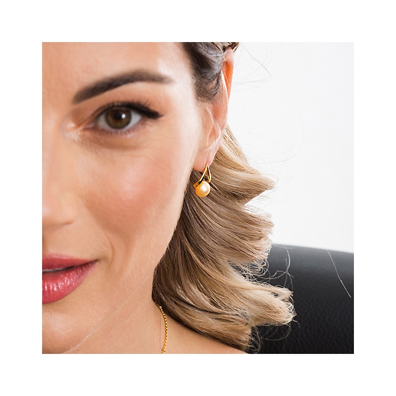 Обеци със златисти перли 7.5-8мм и позлата