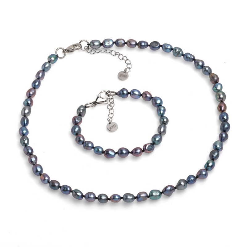 Комплект колие и гривна с тъмни перли 6-7мм