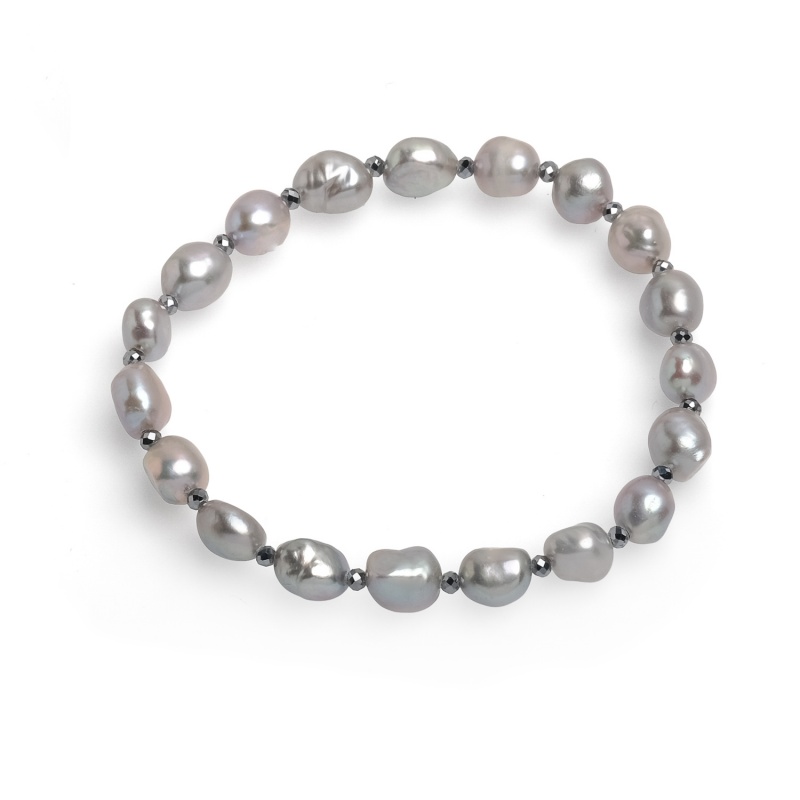 Гривна с сиви перли 6-7мм и хематит