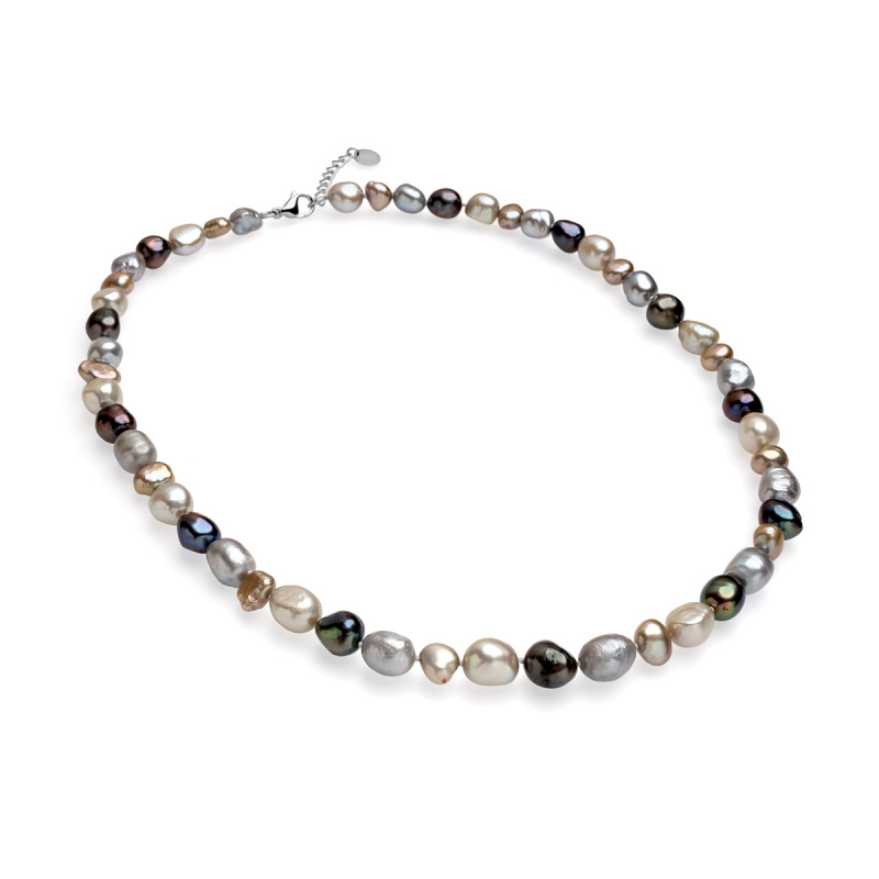 Колие микс + сиви перли, 8-10мм, 50см + удължител