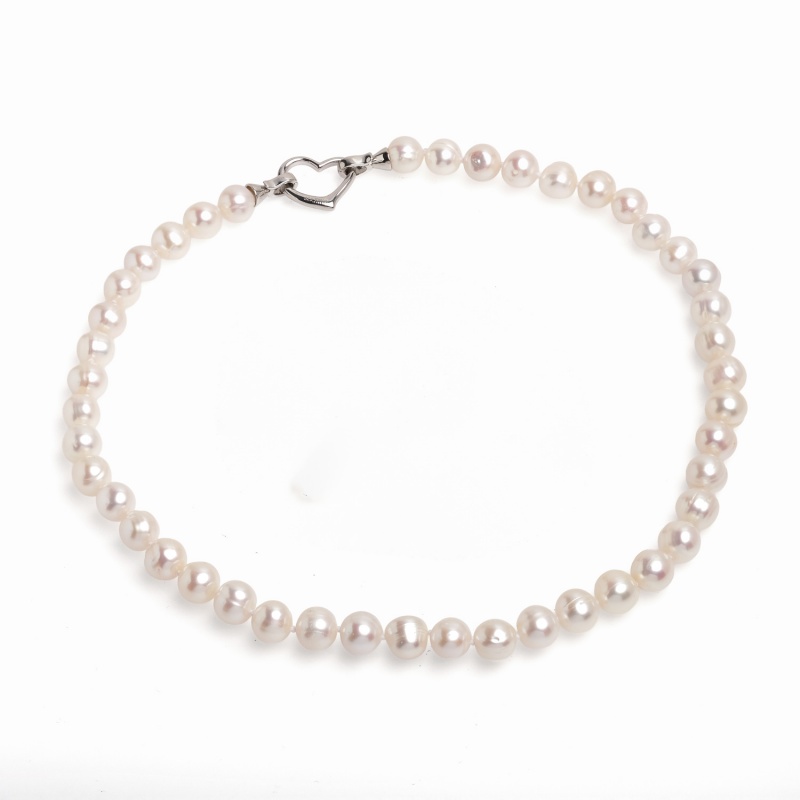 Колие с бели перли 9-10мм, сребърна закопчалка, 45см