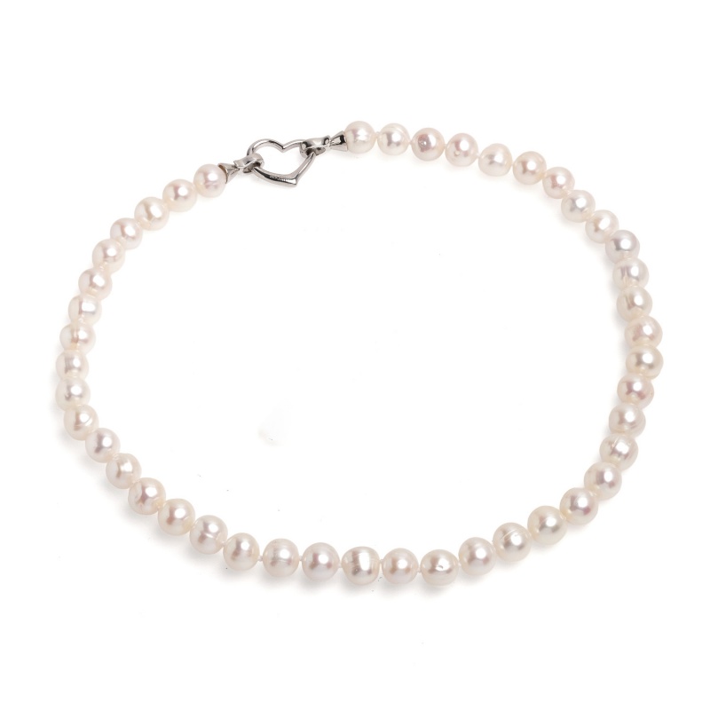 Колие с бели перли 9-10мм, сребърна закопчалка, 45см