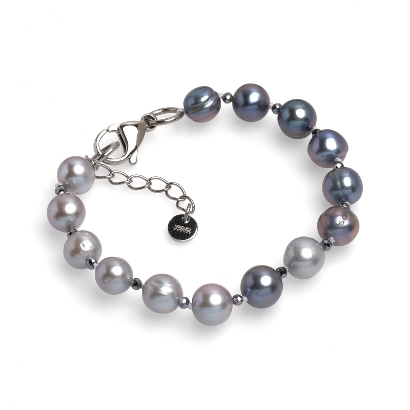 Гривна с тъмни и сиви перли 7-8мм и фасетирани топчета