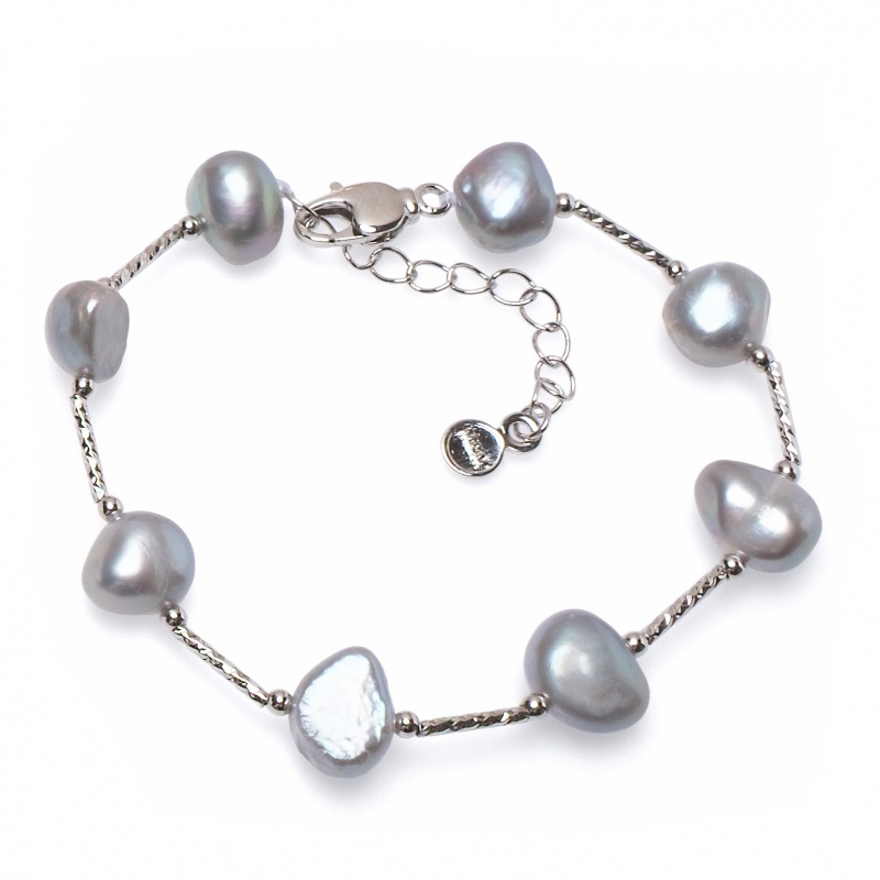Гривна, сиви асиметрични перли 8-11мм
