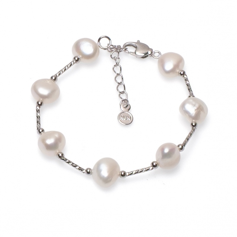 Гривна, бели асиметрични перли 8-11мм