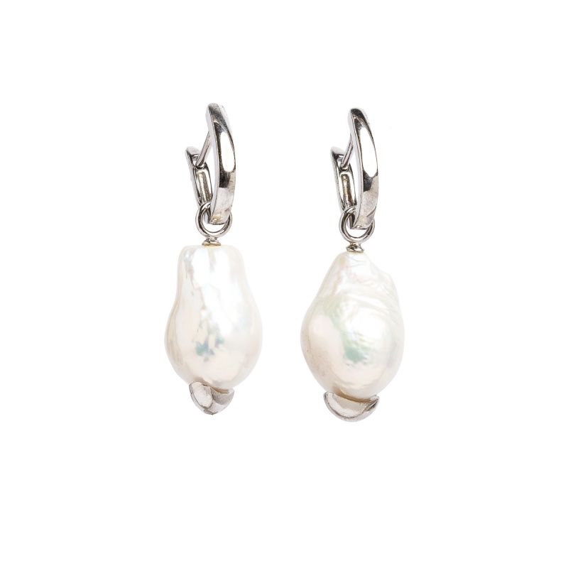 Обеци сребро, барокови перли 10-12мм