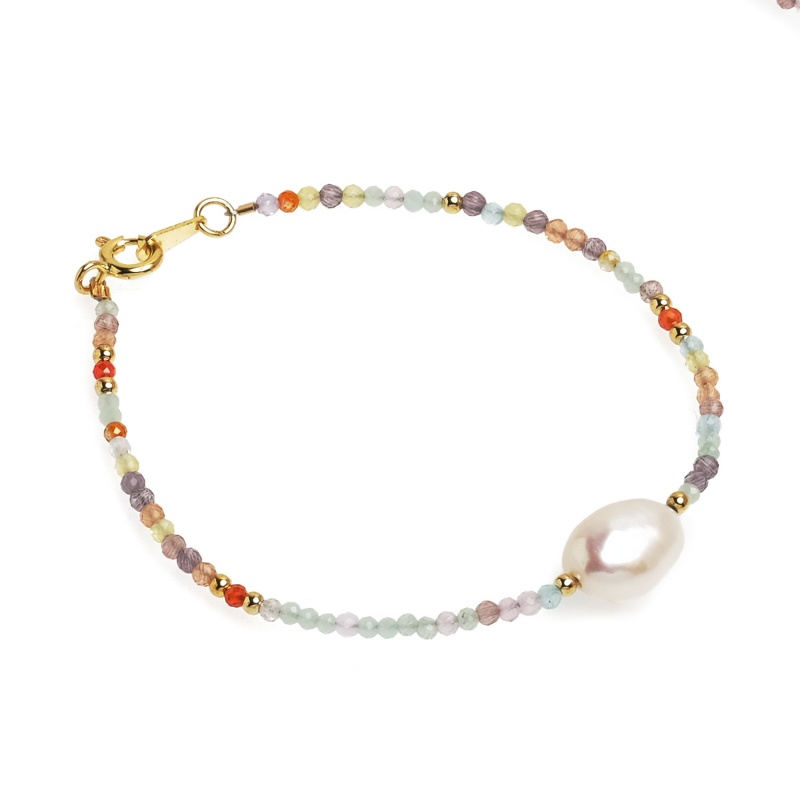 Гривна 1 асимиметрина бяла перла и 2мм шарен шпинел,18см