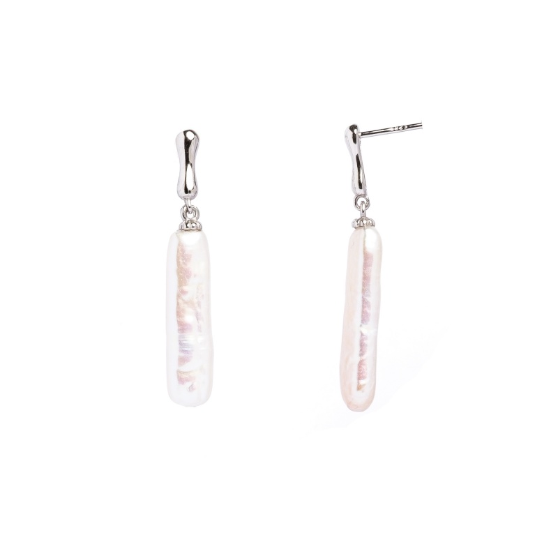 Обеци сребро, 1 брой бяла перла пръчица, щифт