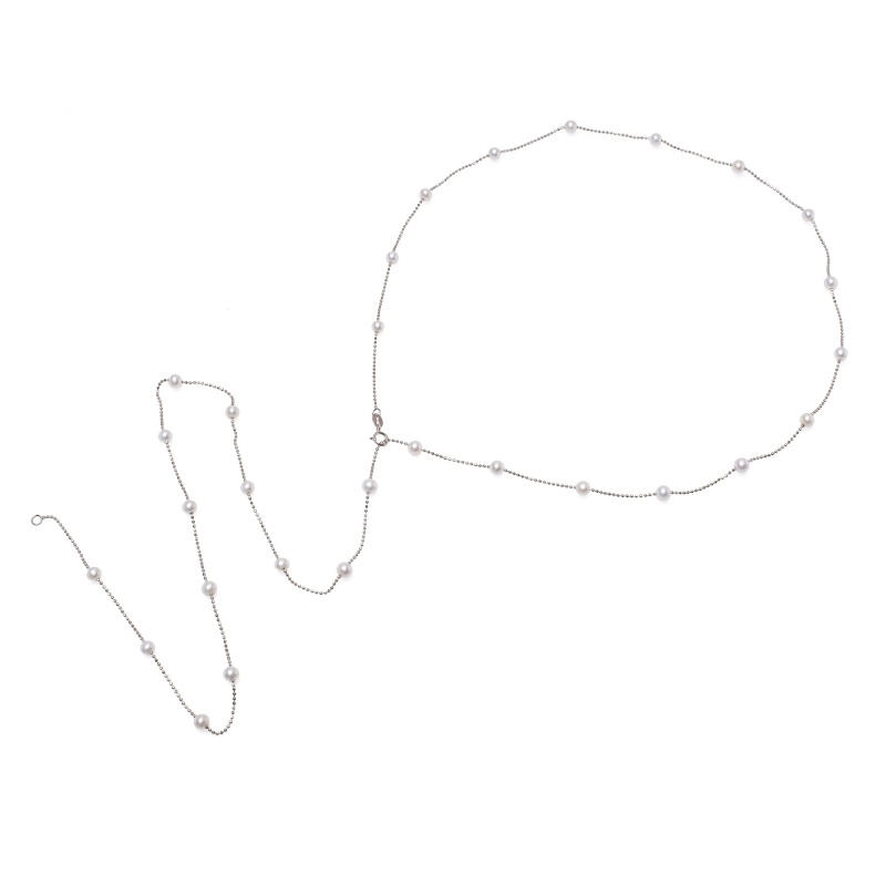 Колие сребро, 4-4,5мм. бели перли , 80см