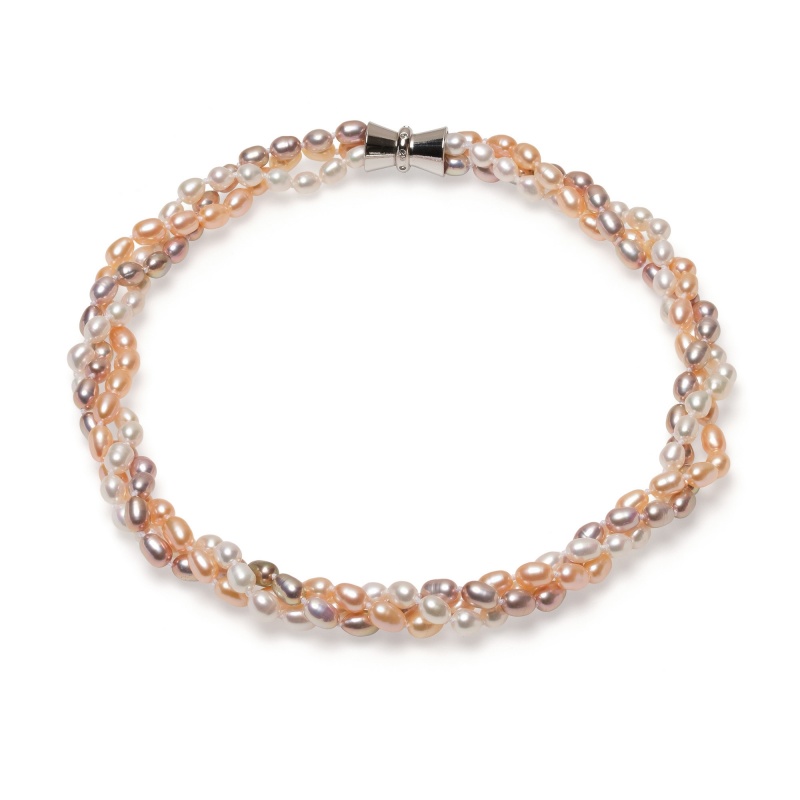 Колие 3реда, 5-6мм микс перли, магнитна закопчалка,44см