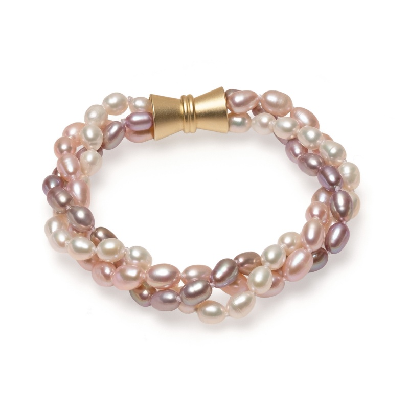 Гривна 3 реда микс перли5-6мм ,магнитна закопчалка с позлата,20см